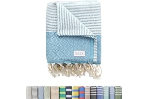 Cape Comforts Oversized Turkish Beach Towel, Diamond Dobby Aqua - 37'' x 67'' - Super Soft & Lightweight | Quick Dry Sand Free Travel Towels for Beach or Bath | Gifts