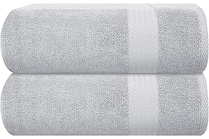 GLAMBURG Premium Cotton Oversized 2 Pack Bath Sheet 35x70-100% Pure Cotton - Ideal for Everyday use - Ultra Soft & Highly Absorbent - Machine Washable - Light Grey