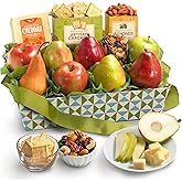 A Gift Inside Classic Fresh Fruit Basket Gift with Crackers, Cheese and Nuts for Holiday, Thank You, Birthday, Get Well, Anniversary, Corporate