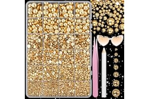 CYNAILLI Gold Pearls for Crafting, Flatback Half Round Gold Pearl for Nails, 7 Sizes ABS Golden Pearl Beads Gems for Nails Art DIY Crafting Face Hair Manicure DIY