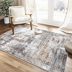 WondRg 3x5 Washable Area Rug Grey Rust Abstract
