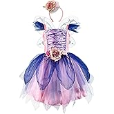 DJDLPARTY Fairy Costume Dress for Girls, Green Princess Flower Girl Dress, Tutu Dress with Headband and Wings