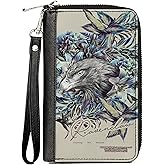 Womens PU Zip Around Wallet Rectangle Harry Potter Ravenclaw Floral Eagle Sketch Grays Blues