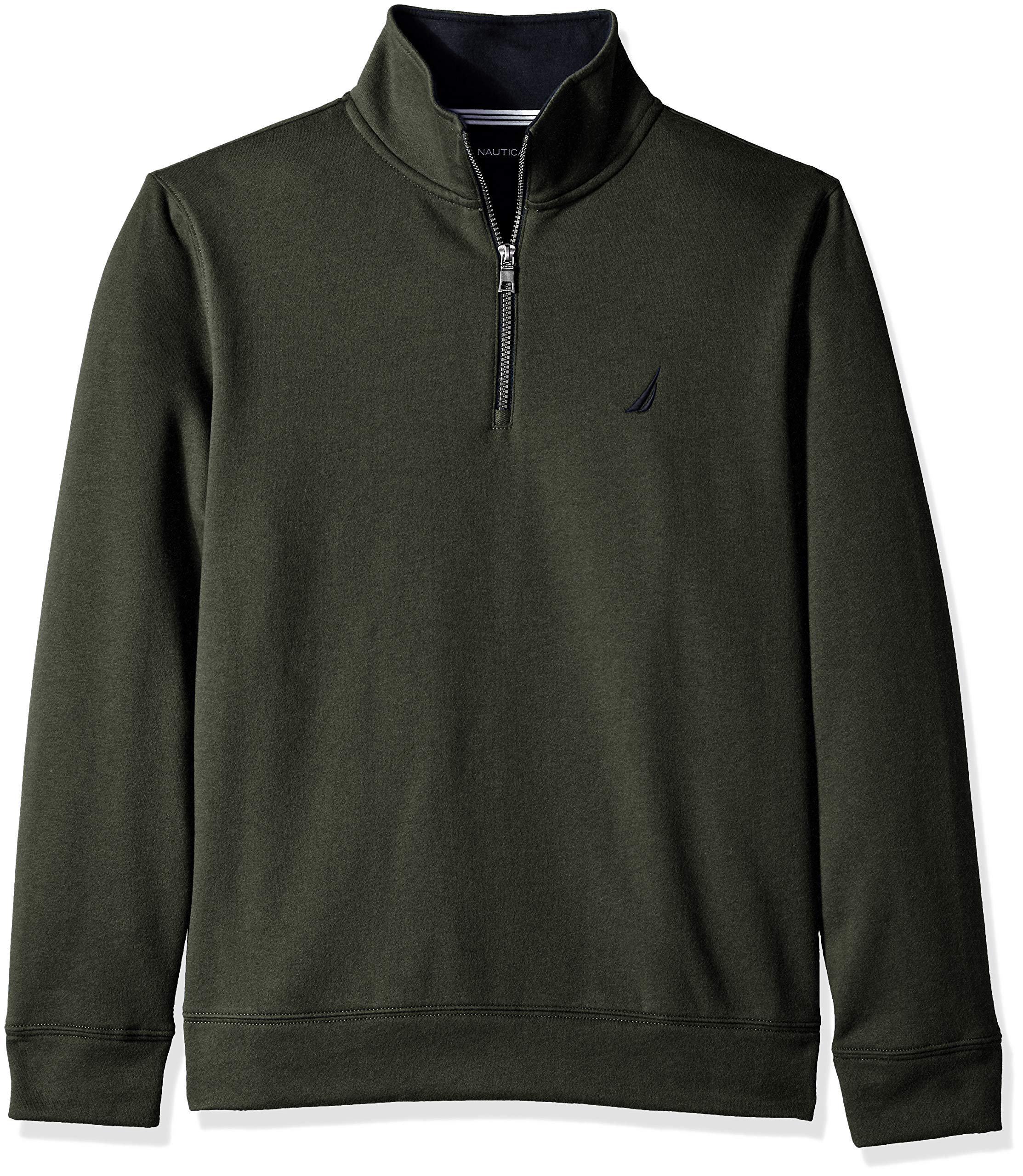Nautica Men's Solid 1/4 Zip Fleece Sweatshirt Sweater, Moss Heather, Large Image