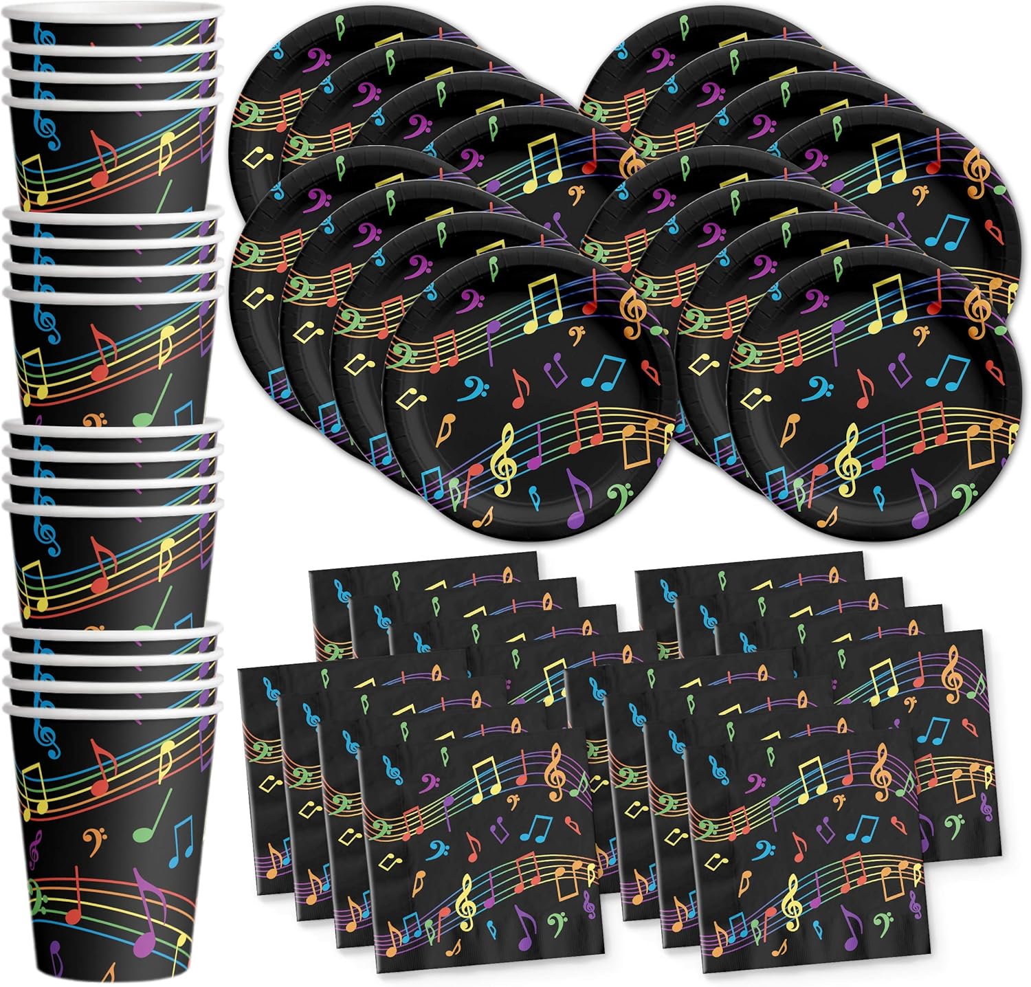 Colorful Music Notes Birthday Party Supplies Set Plates Napkins Cups Tableware Kit for 16 by Birthday Galore