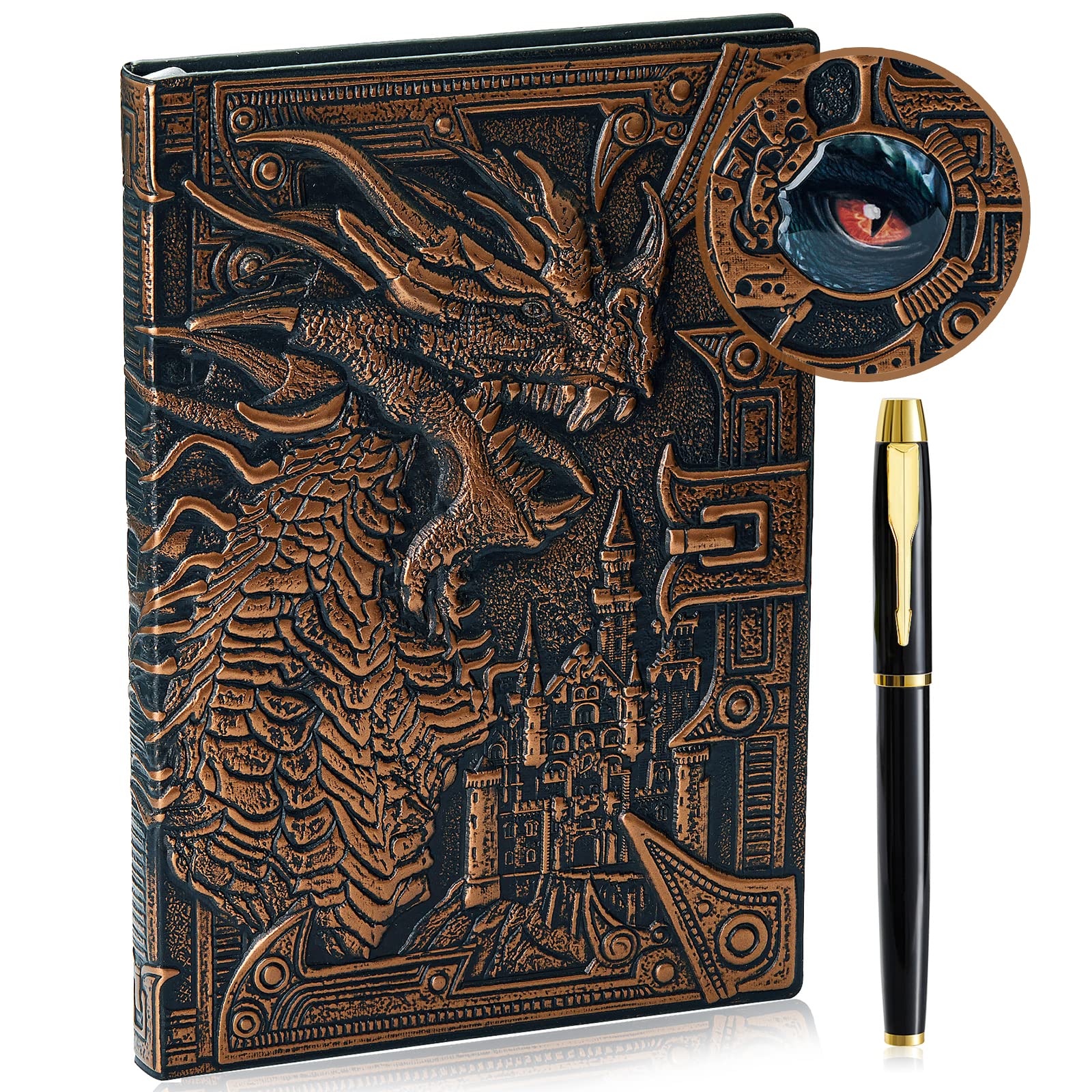3D Dragon Embossed Journal Writing Notebook with Pen Set,Hardcover DND Journal Handmade Daily Notepad Travel Diary,RPG Accessories Gift for DM's&D&D Players Men Women