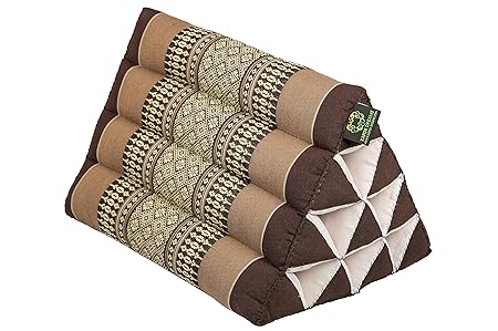 Kleines Thaikissen Dreieck 33 x 20 cm Kissen mit Füllug aus Kapok Dreieckskissen aus Thailand, Dekokissen oder Stütze, braun 