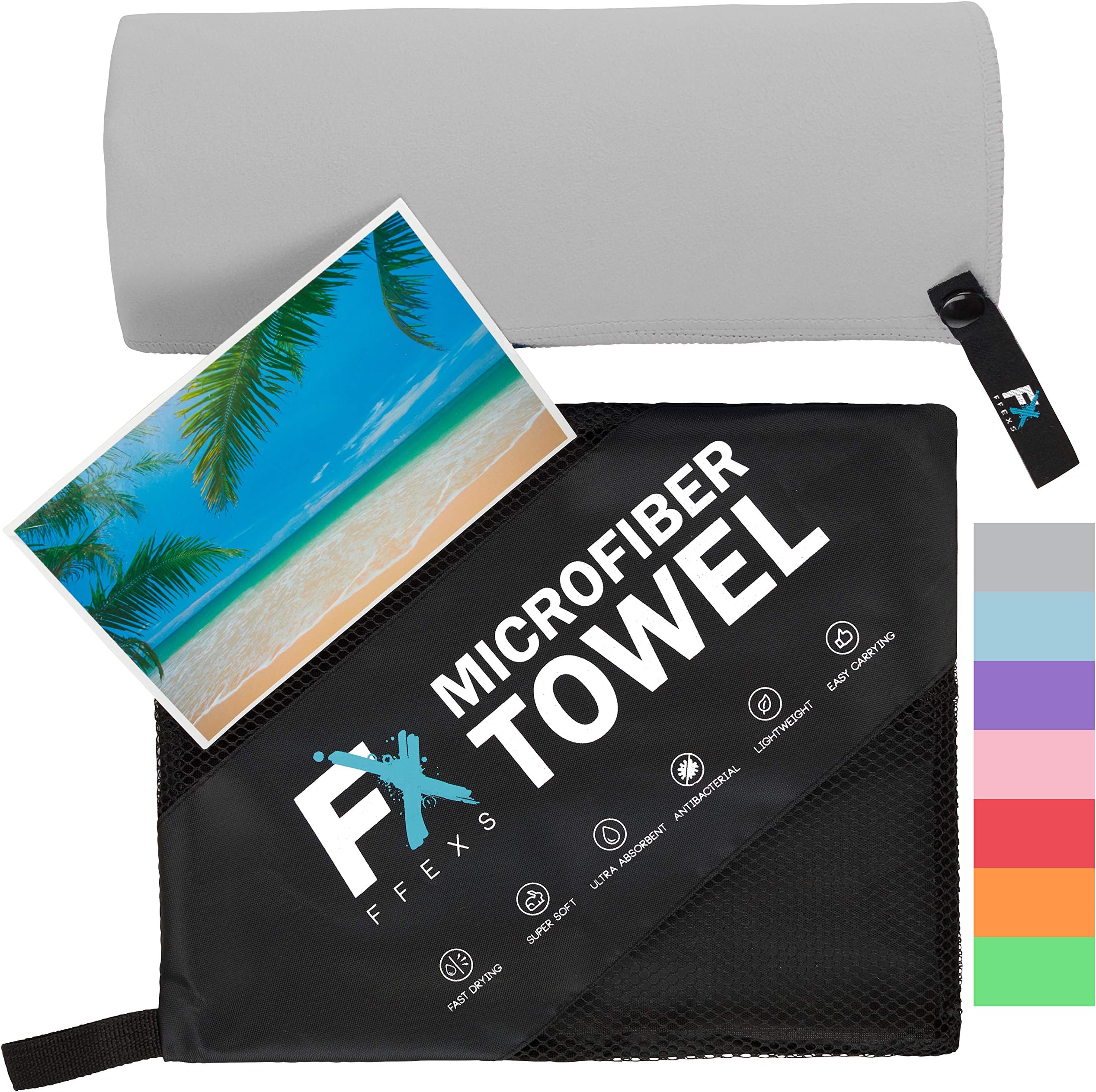 FFEXS Microfibre Towel - Super Absorbent Quick Drying Compact and Lightweight - Perfect for Gym, Fitness, Swimming, Sports, Travel, Camping, Hiking, Beach, Yoga, Pilates, Bath, Shower