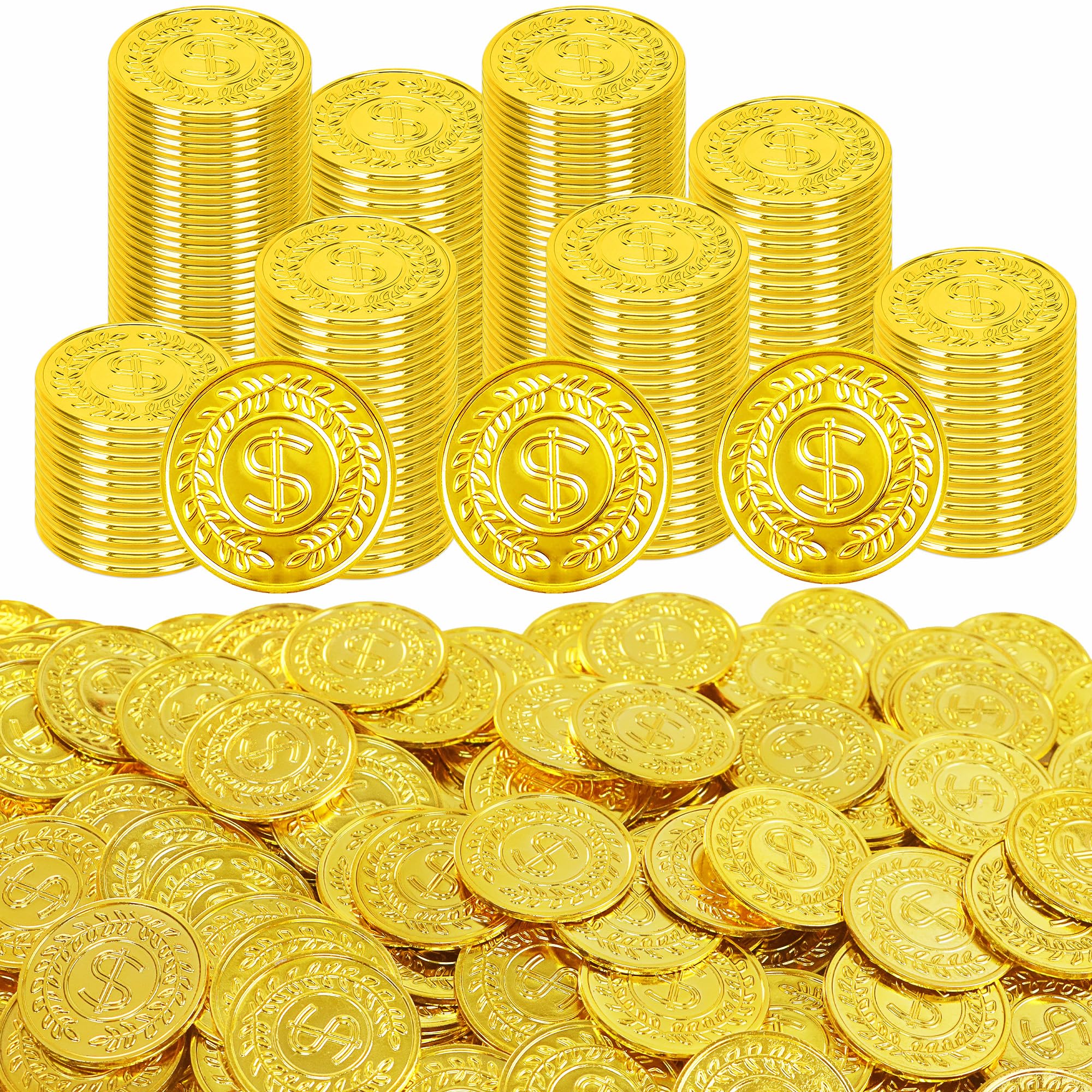 Nuesaurd 125Pcs Gold Coins, Plastic Gold Coins Bulk, 1.4 Inch Fake Coins for Rewards Tokens, Pirate Coin for Party Decorations, Reasure Hunt Games, Adventure Theme Party Supplies