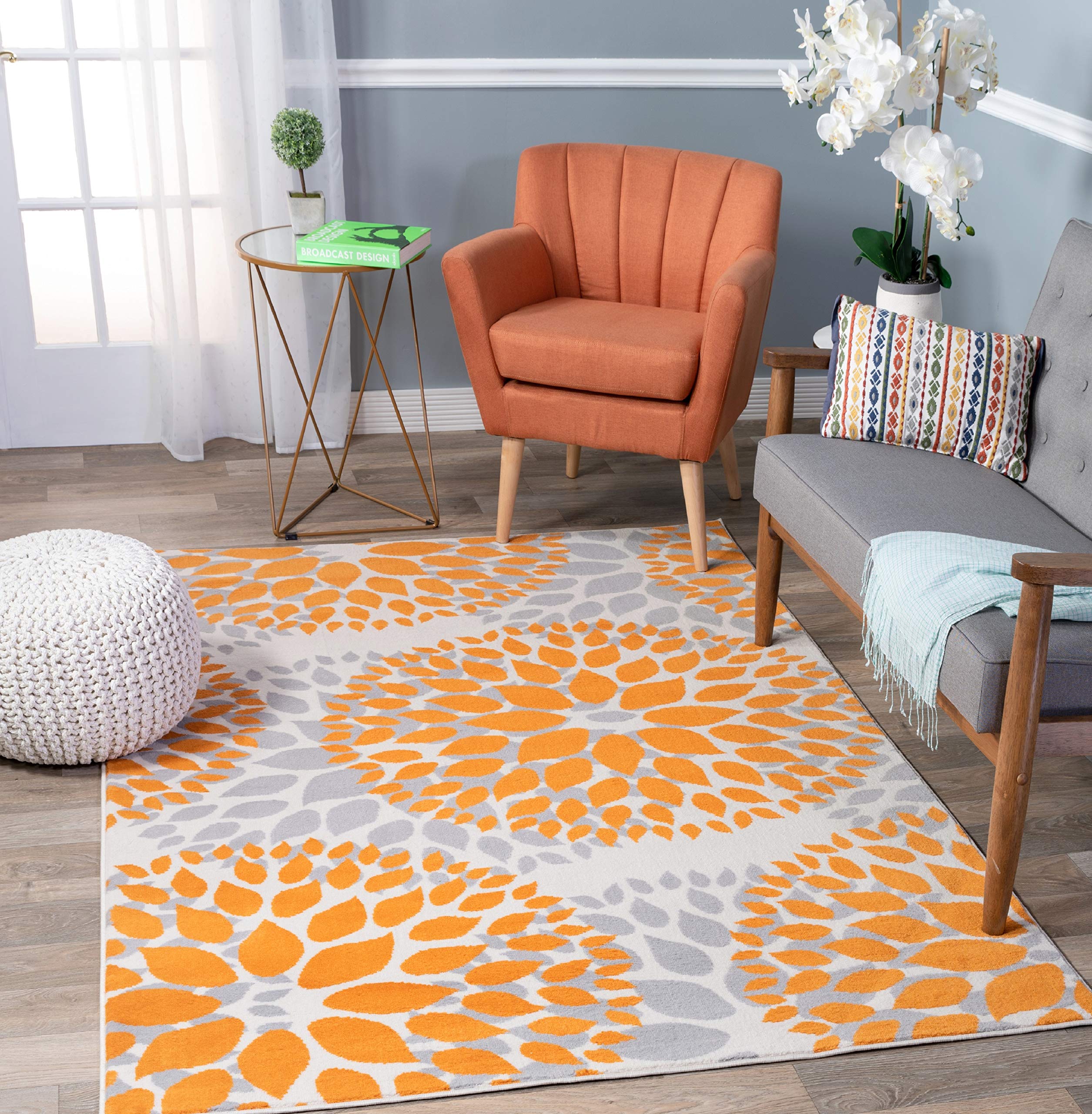Modern Floral Circles Design Area Rug 7'6" x 9' 5" Orange