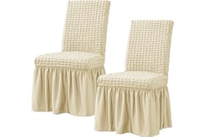 subrtex 2 Pcs Stretchy Dining Room Chair Covers with Long Skirt, Removable Washable Universal Anti-Dirty Parsons Slipcovers for Home Kitchen Party (2, Khaki)