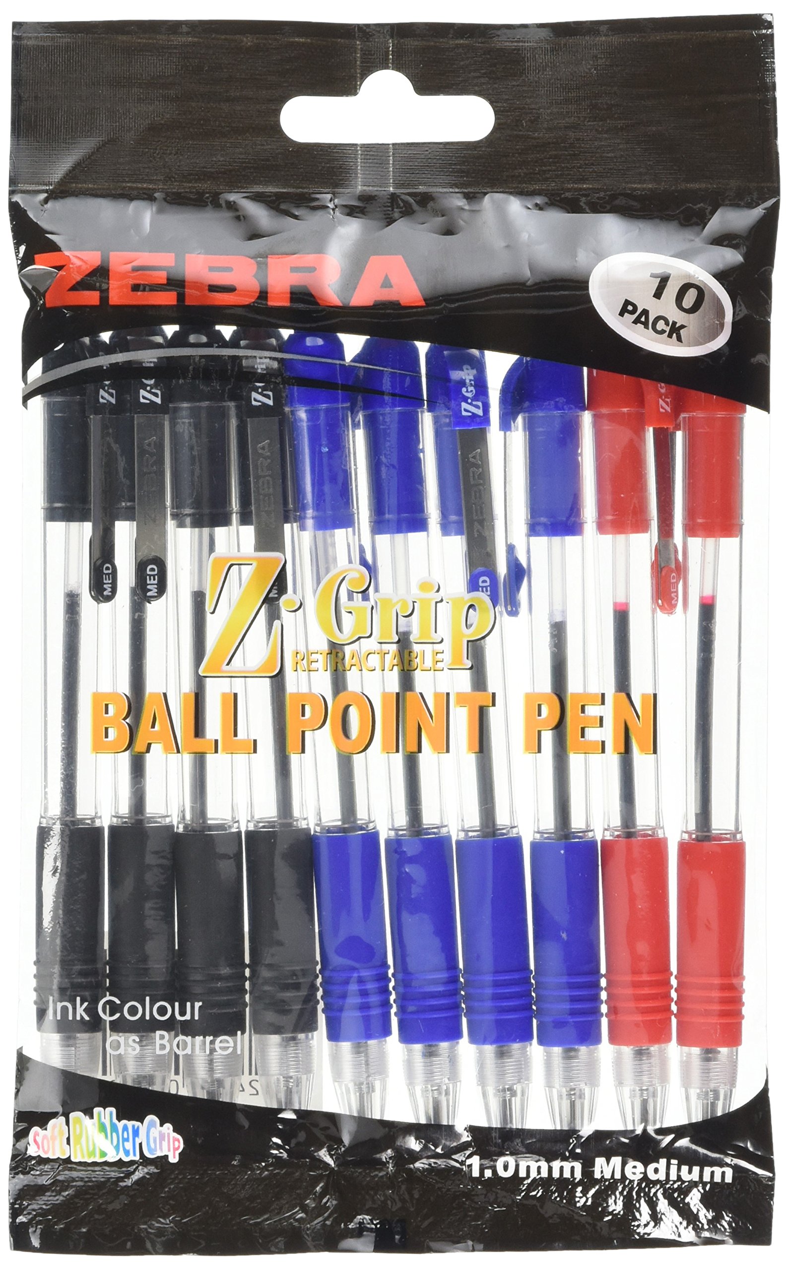 Z-grip Ball Pen 10 Pack - Assorted Red, Black & Blue