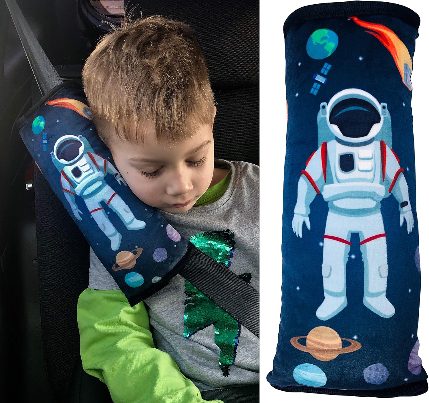 HECKBO, Astronaut Space Car Seatbelt Pillow for Kids, Machine Washable, Ergonomic Neck Support