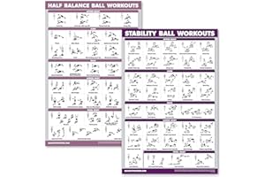 2 Pack: Half Balance Ball Workout Poster + Yoga Ball Exercise Chart - Set of 2 Workout Posters