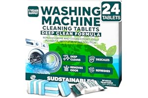Sudstainables Washing Machine Cleaner Tablets (24-Pack) – Deep Clean Odor & Residue Remover for Front & Top Load Washers, HE & Septic Safe Washing Machine Tub Cleaner for Long-Lasting Freshness