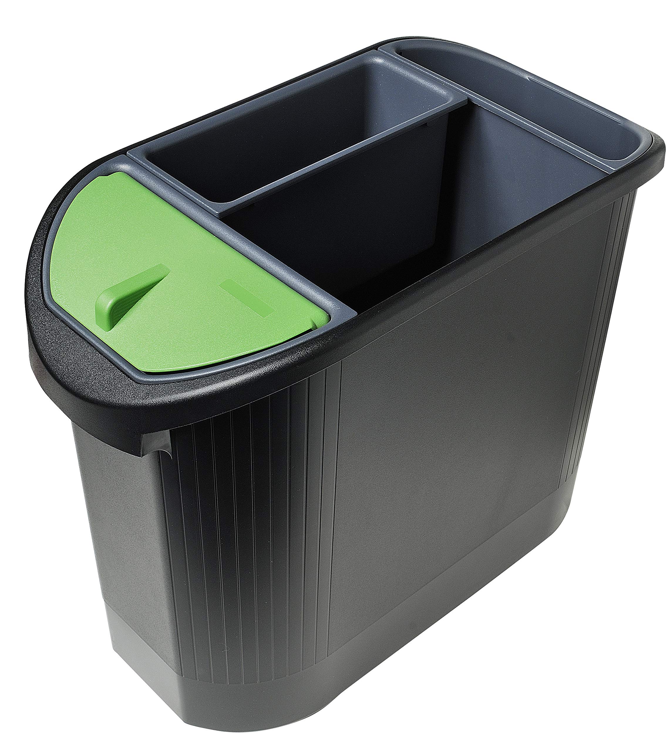 Exacompta - Ref 42614D - Topline Waste Paper Bin - 480 x 240 x 365mm in SIze, Holds up to 26 Litres, Three Inserts for Recycling - Black/Anthracite Grey