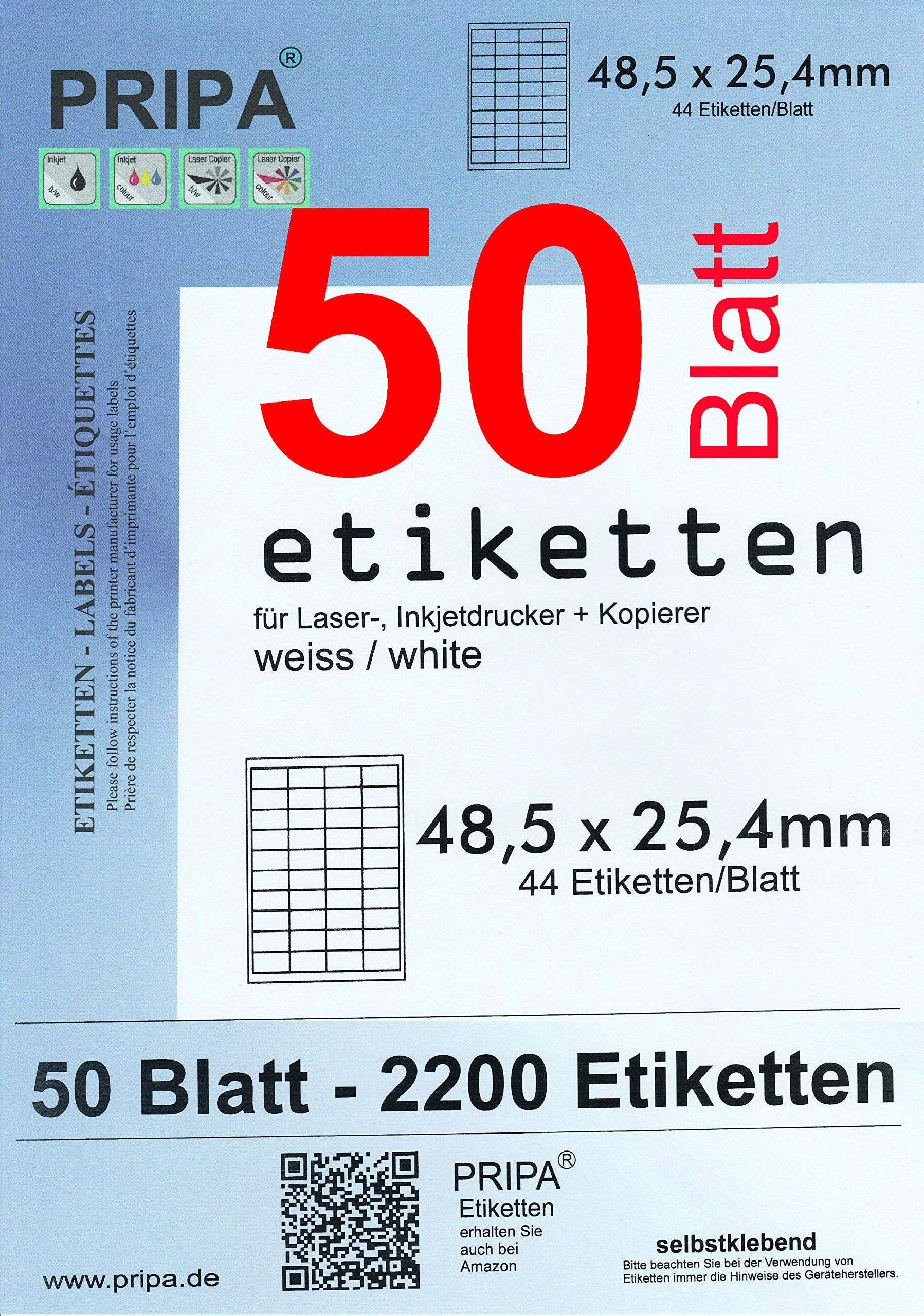 pripa – Labels for Fulfilled by Amazon Shipping 48,5x25,4-50Blatt-weiß