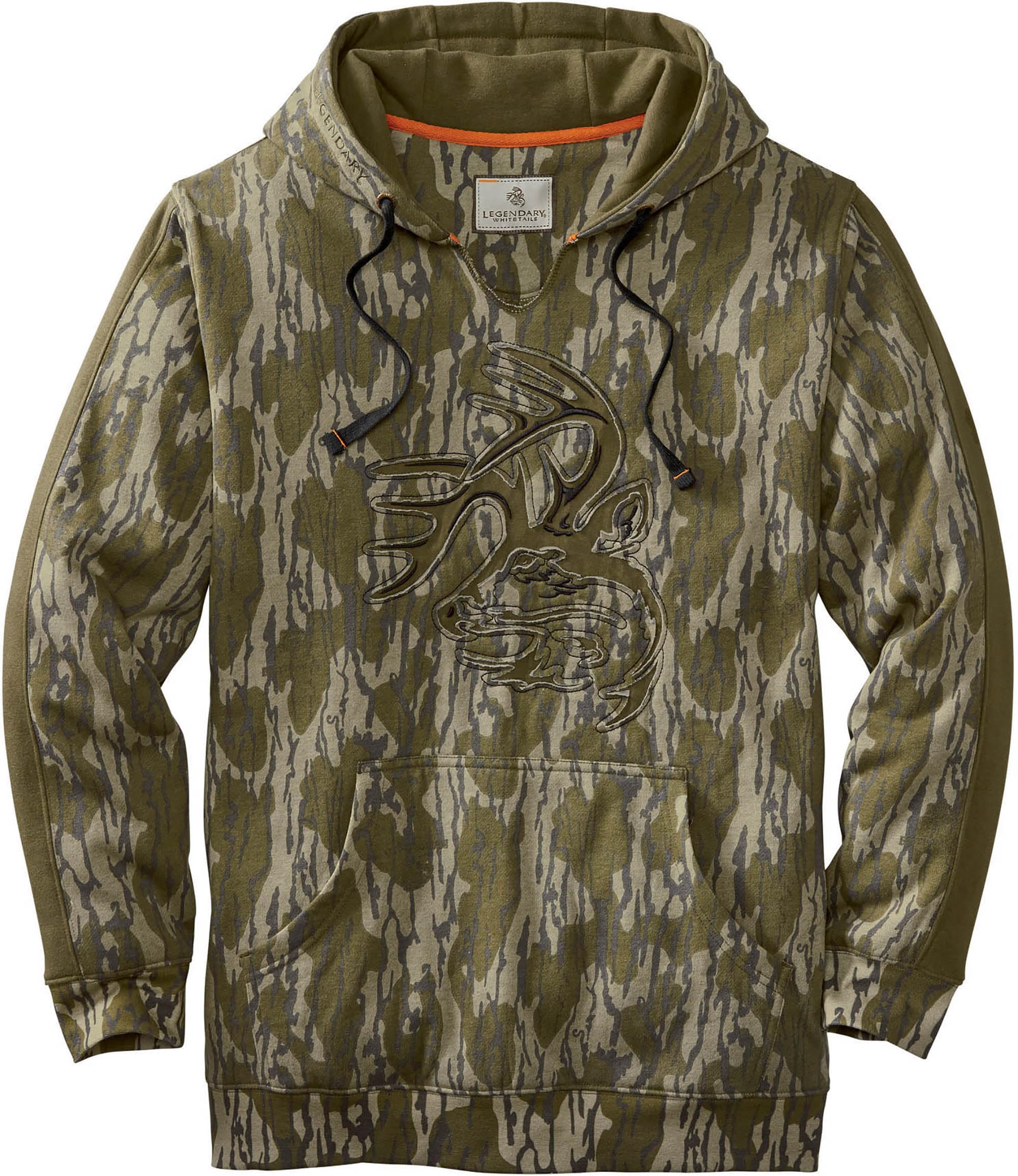 Legendary Whitetails Mens Camo Hoodie Pullover Sweatshirt Midweight V-Neck Design, Mossy Oak Bottomland, LT Image
