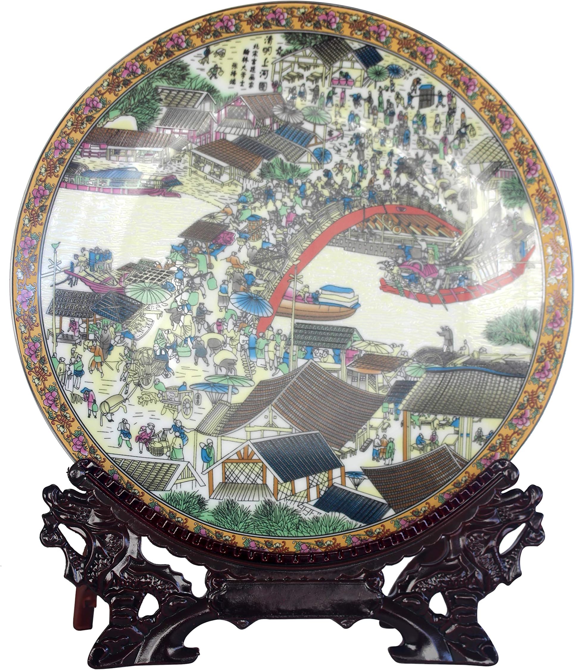 NIBD Ancient Chinese Style Blue and White Porcelain Decorative Ornaments Retro Wobble Plate with Painted Oriental Furniture A