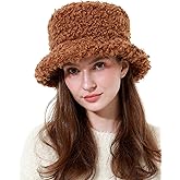 LA CARRIE Women Winter Faux Fur Bucket Hat Plush Fuzzy Furry Warm Fisherman Cap