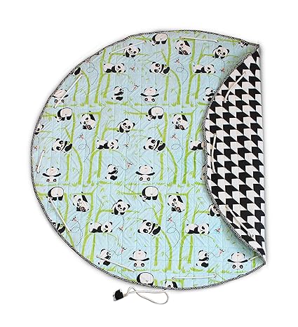 Silverlinen Panda Village Quilted Reversible Cotton Playmat Cum Storage Bag - Blue