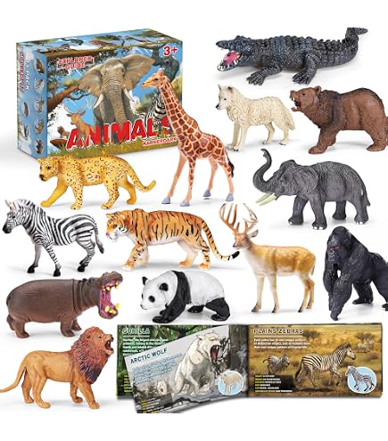 Figurines d'animaux de safari, figurines d'animaux de zoo sauvages réalistes en plastique, ensemble de jouets de la jungle africaine pour enfants, ensemble-cadeau de 14 pièces