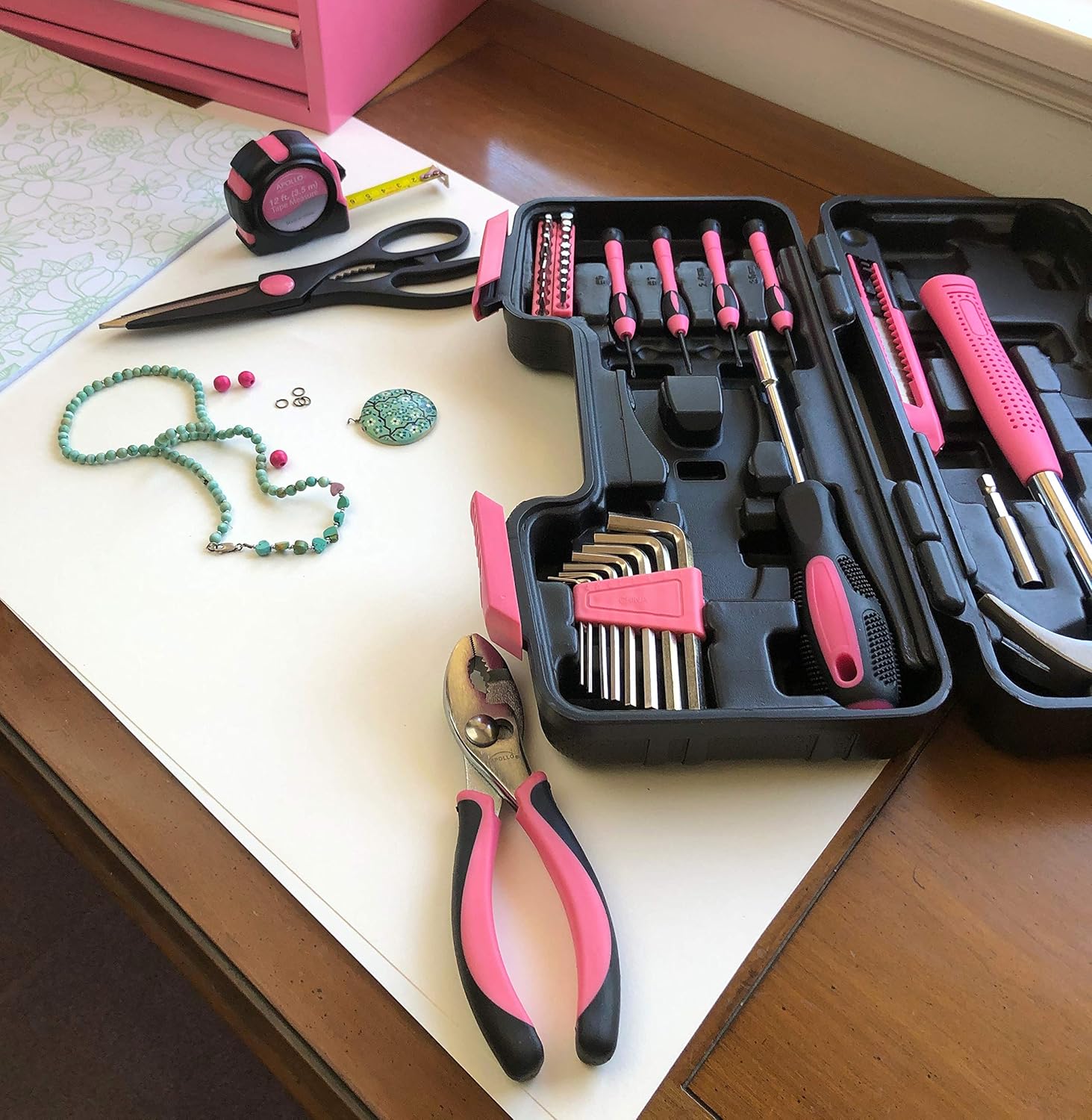 Apollo Tools Original 39 Piece General Household Tool Set in Toolbox Storage Case with Essential Hand Tools for Everyday Home Repairs - Hand Tool Sets - 