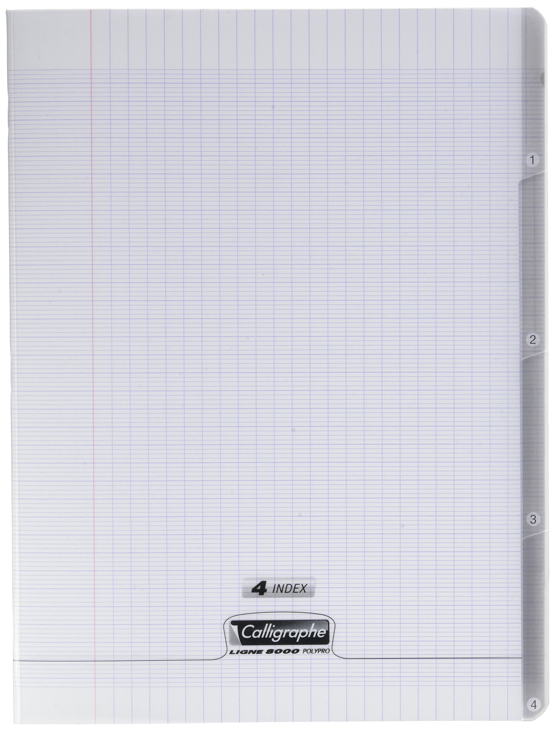 Calligrapher 18229C Stapled Notebook 4 Index Clear (a Clairefontaine Brand) - 24x32 cm - 140 Seyes Ruled Pages - White Paper 90 g - Transparent Polypro Cover