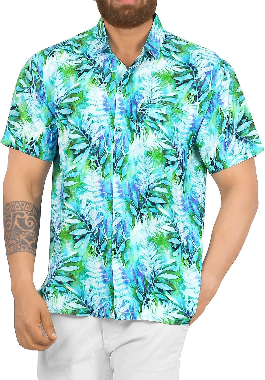 HAPPY BAY Men's Button Down Ugly Hawaiian Beach Shirt 3D HD Tropical Print Relaxed Shortsleeve 