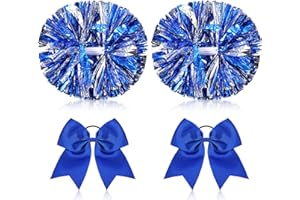Canlierr 4 Pcs Cheerleading Pom Poms with Baton Handle and Cheerleader Hair Bows, 14 Inch Metallic Cheer Supplies for School Team Spirit Sports Dance Cheering
