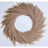 27'' Artificial Pampas Grass Wreath, UV Resistant Faux Pampas Wreath for Front Door, Porch, and Wall, Fluffy Boho Farmhouse Decor for All Seasons(Brown)