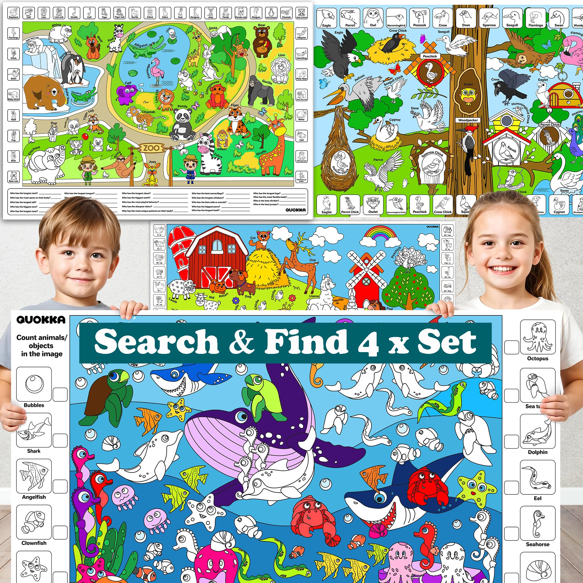 QUOKKA Giant Coloring Posters for Kids – 4-Pack 2x3 Ft Large Coloring ...