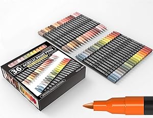 TOOLI-ART 36 Acrylic Paint Pens Skin and Earth Tones Marker Set 0.7mm Extra Fine Tip For Rock Painting, Canvas, Most Surfaces. Non-Toxic, Quick Dry …