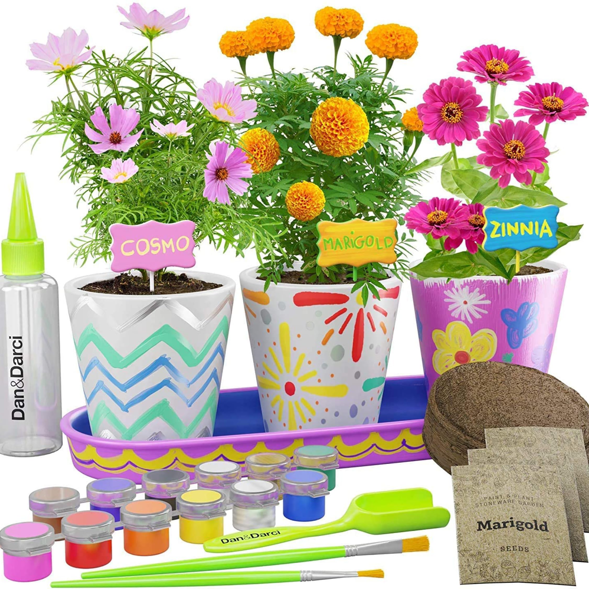 Dan&Darci Paint & Plant Stoneware Flower Gardening Kit - Easter Gifts for Girls & Boys Ages 6-12 - Kids Arts & Crafts Project Birthday Gift, STEM Activity for Age 6, 7, 8, 9, 10, 11 & 12 Year Old Girl