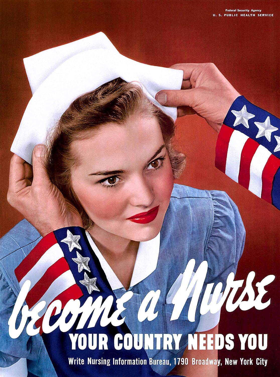 A SLICE IN TIME New York City New York World War II WWII Become a Nurse Patriotic United States of America Vintage Advertisement Travel Poster. Poster Measures 10 x 13.5 inches