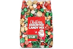 CANDYLISH Christmas Candy Mix Bulk Bag 2LB – Assorted Individually Wrapped Holiday Chocolates – Christmas Colors Foils – Stocking Stuffer, Party Favors, Candy Bowls & Gift Bags