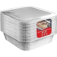 8x8 Foil Pans with Lids (10 Pack) 8 Inch Square Aluminum Pans with Covers - Foil Pans and Foil Lids - Disposable Food Contain