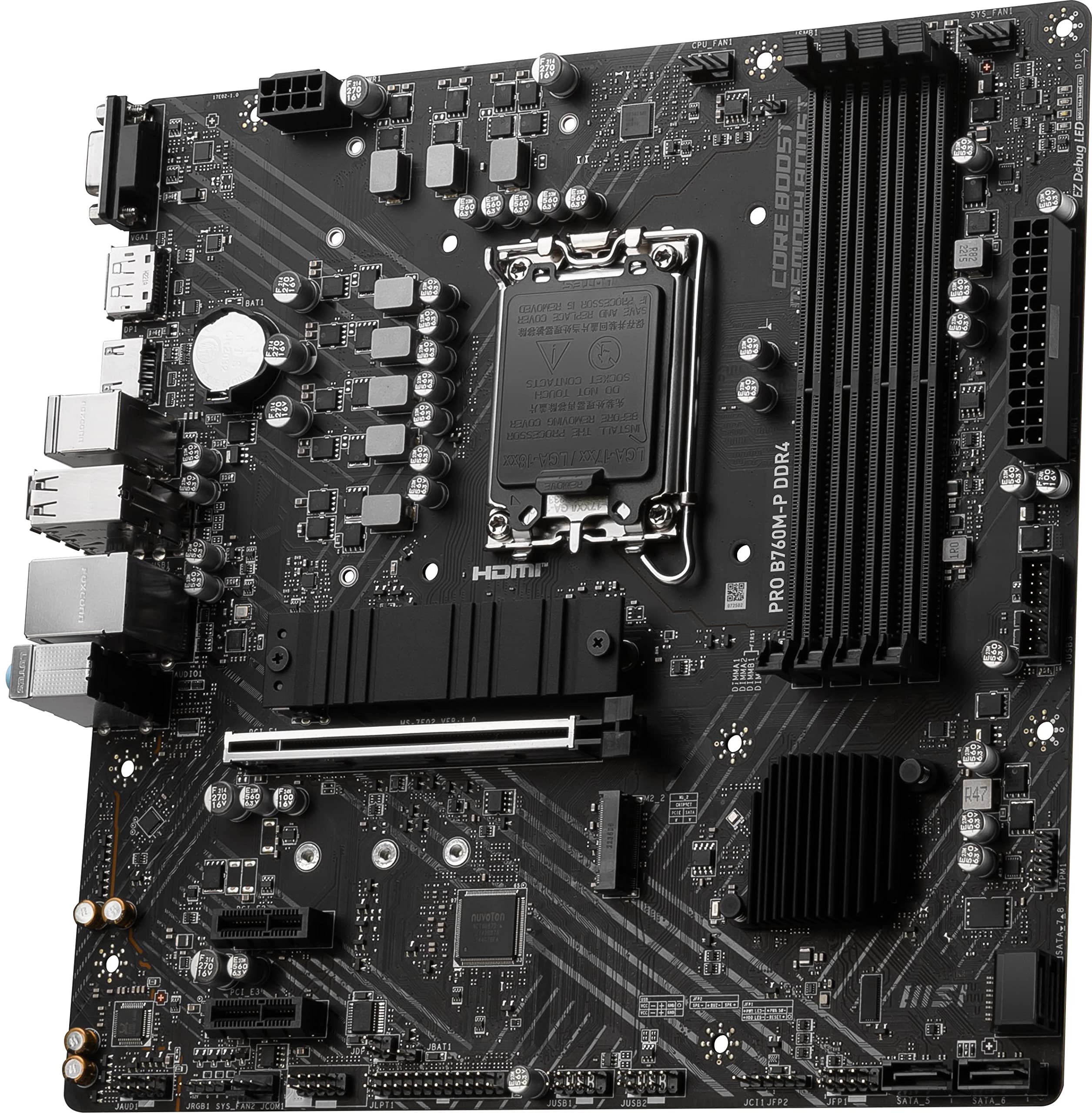 MSI PRO B760M-P DDR4 ProSeries Motherboard (Supports 12th/13th/14th Gen Intel Processors, LGA 1700, DDR4, PCIe 4.0, M.2, USB 3.2 Gen2, HDMI/DP, mATX)