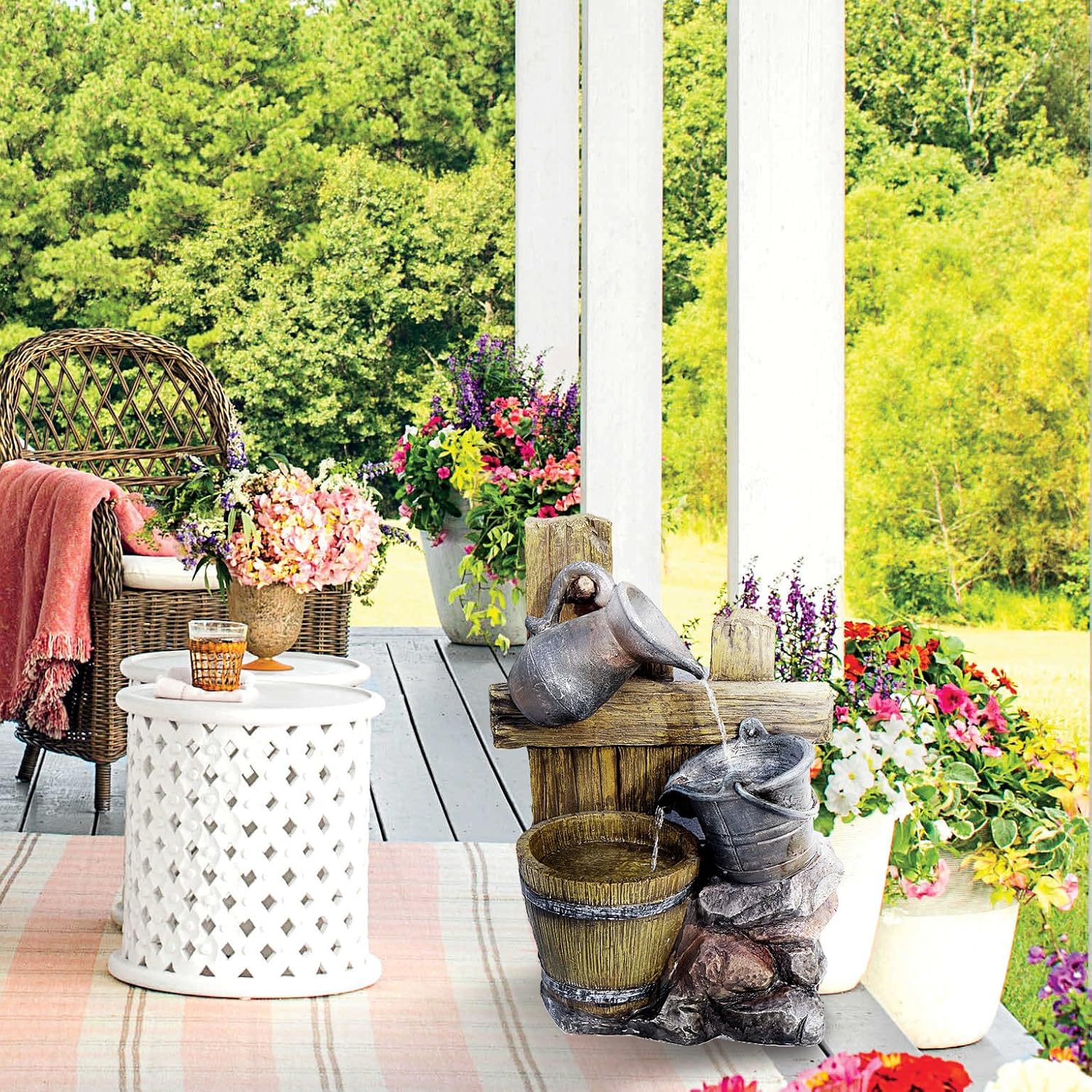 WELLAND Three Bucket Poly Resin Waterfall Fountain