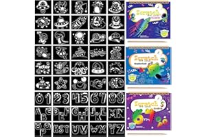 VTEAS 45 PAGES Rainbow Scratch&Sketch Painting Book, Hand-eye Coordination Art&Crafts, Large Color Block Magic DIY Graffiti Creative Note pad Gift for Teen&Adult, 7''x5.9'' (Number Letter/Space/Sea World)