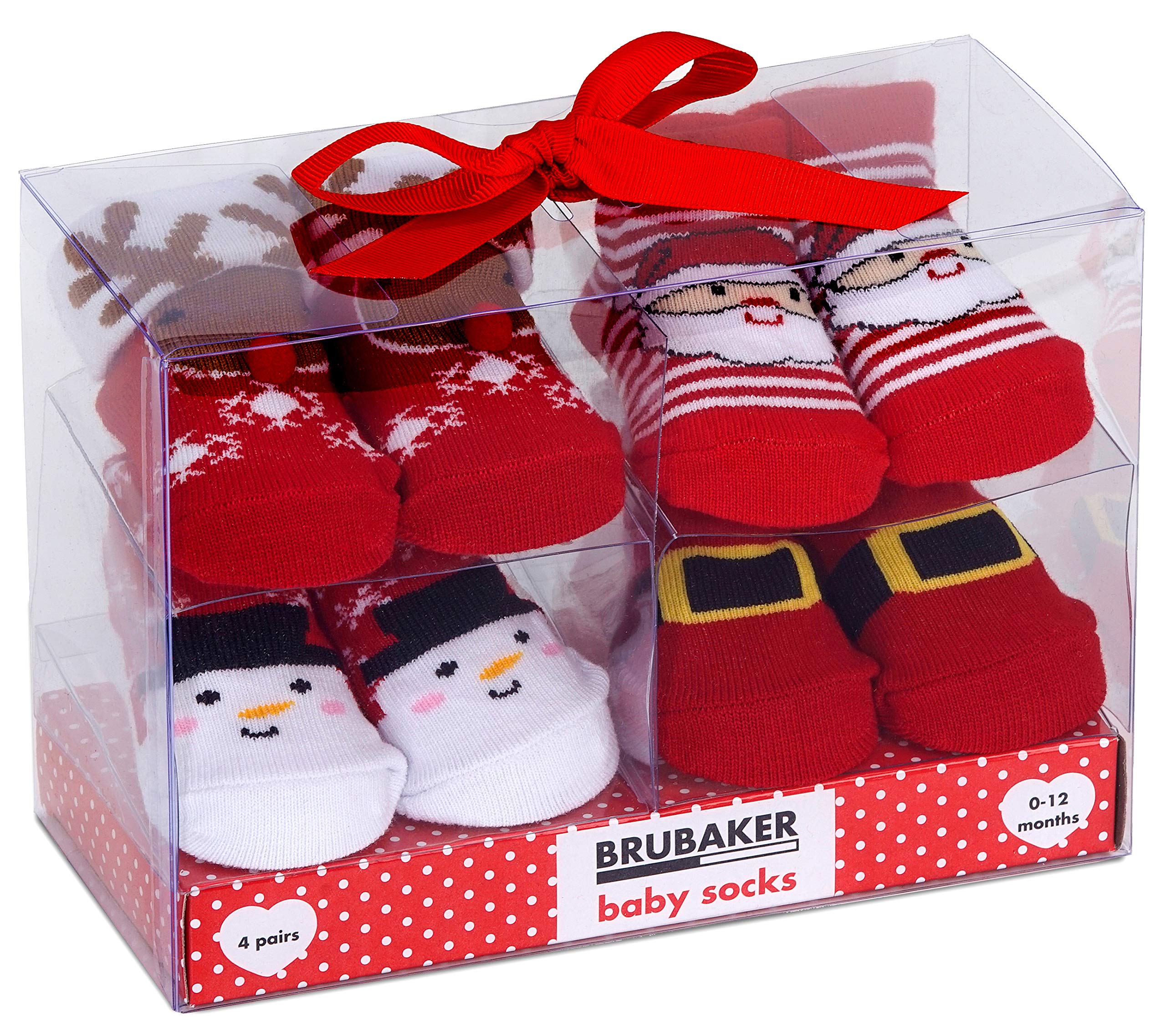 BRUBAKER 4 Pairs of Baby Socks Girls Boys 0-12 Months - Christmas - Newborn Gift Set for Infant - Cotton