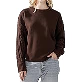 noflik Women's Soft Touch Crew Neck Long Cable Knit Sleeve Sweater Top