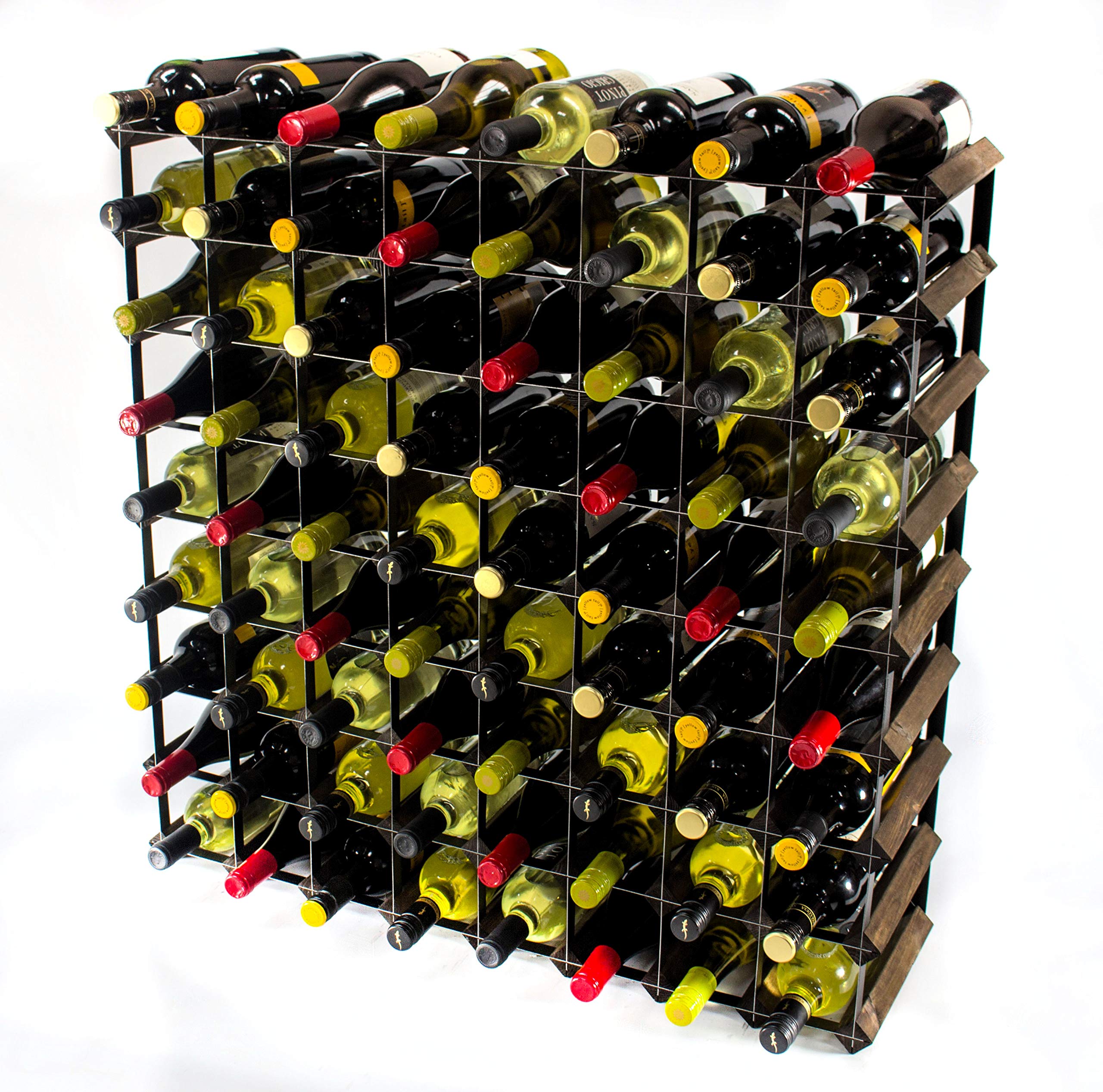 Classic 72 Bottle Dark Oak Stained Wood and Black Metal Wine Rack Ready Assembled