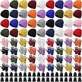 Chicingyou 108 Pcs Winter Beanie Touchscreen Gloves Bulk Multicolor Warm Knitted Hats Gloves Gift Bags for Homeless Care Supplies