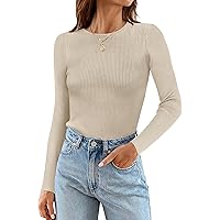 ZCSIA Women's Long Sleeve Tops 2024 Fall Clothes Ribbed Knit