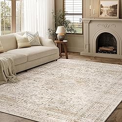 WondRg 5x7 Washable Beige Vintage Area Rug for