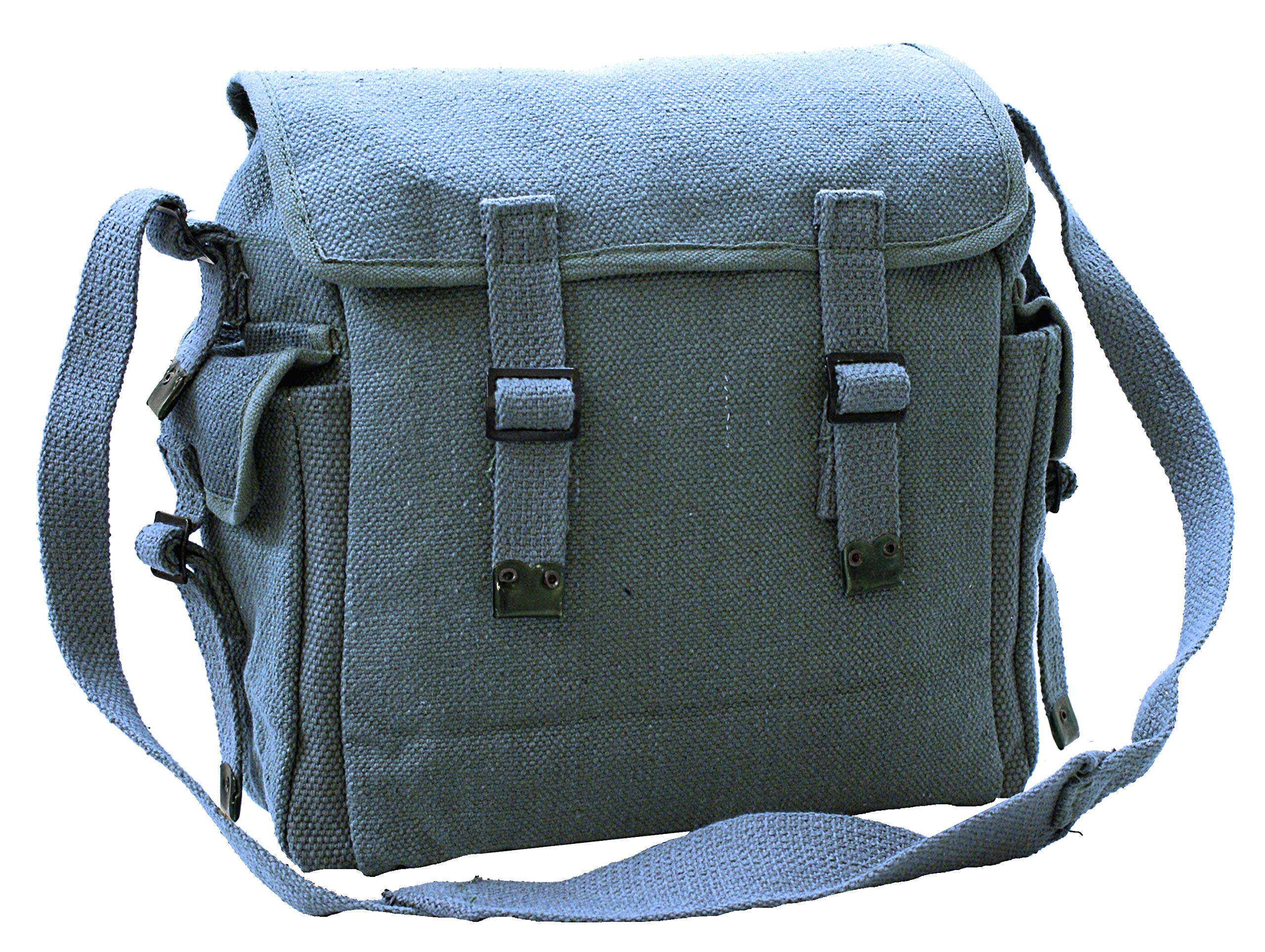 Canvas Webbing Messenger Bag With Pockets (Blue)