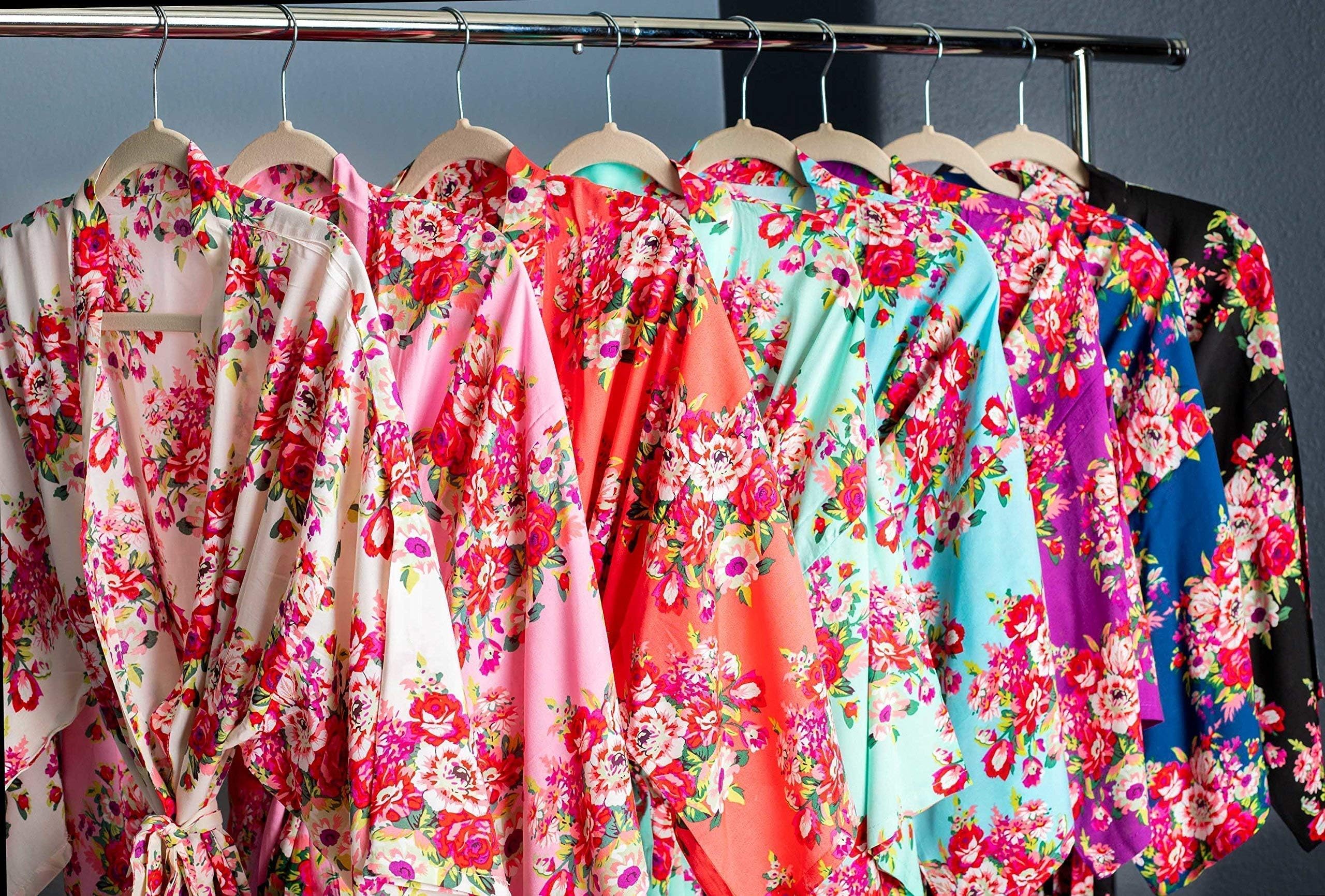 Floral Bridesmaid Robes Cotton Bridal Robes Available in Eight Colors Getting Ready Robes Bridal Party Robes