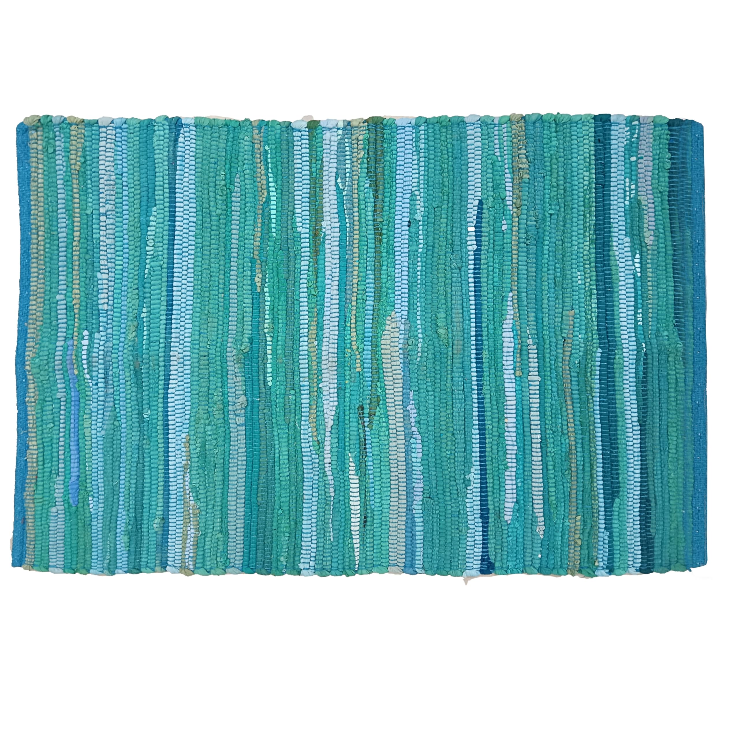Ramanta Home 100% Cotton Rag Rug 61x91 CM/ 24x36 inch - Multicolor Chindi Rug - Hand Woven & Reversible for Living Room Kitchen Entryway Rug - Teal