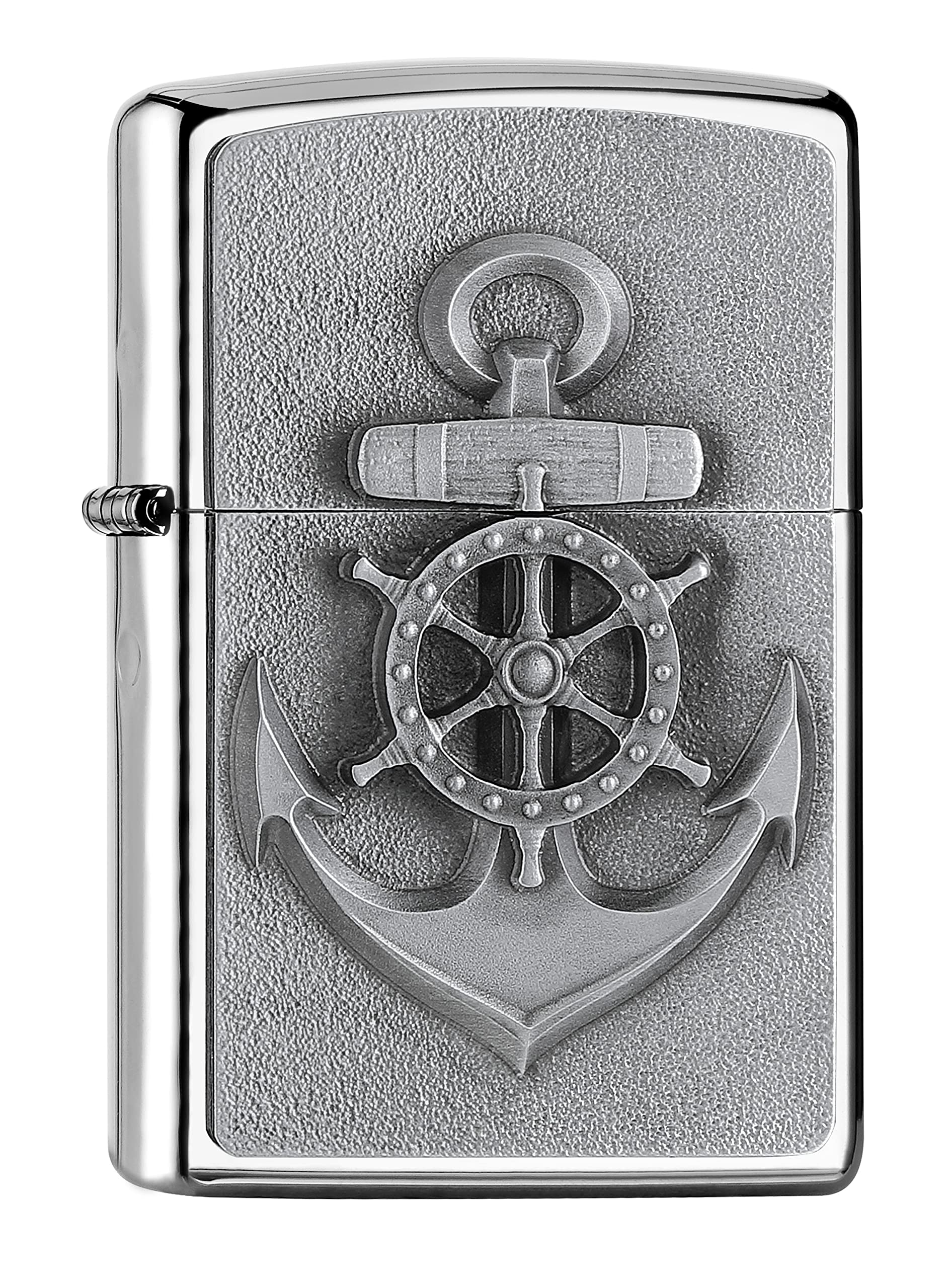 Zippo Windproof Lighter - Anchor Design - High Polish Chrome Finish, Emblem - Refillable - Reusable - Windproof Design - Gift Box - Made in USA